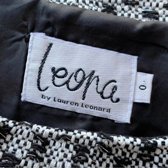 Leona Lauren Leonard Metallic Tweed Silk Blend Checkered Skirt Silver Black Sz 0 - Picture 5 of 7